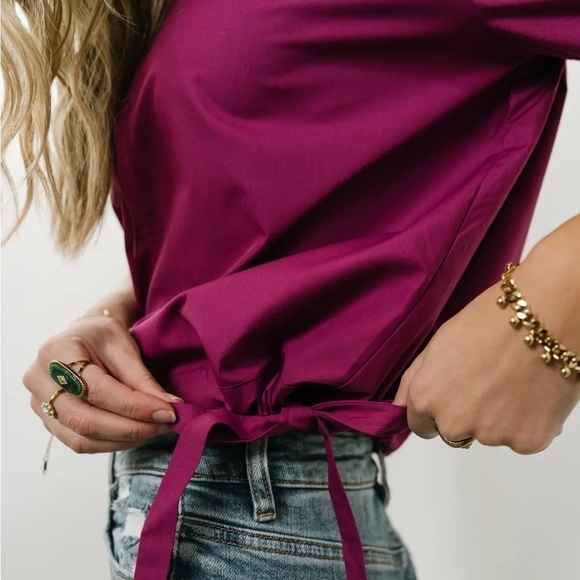 BOHME DAHLIA TOP IN MAGENTA SIZE XL Puff Sleeve Tie Waist - Picture 4 of 10